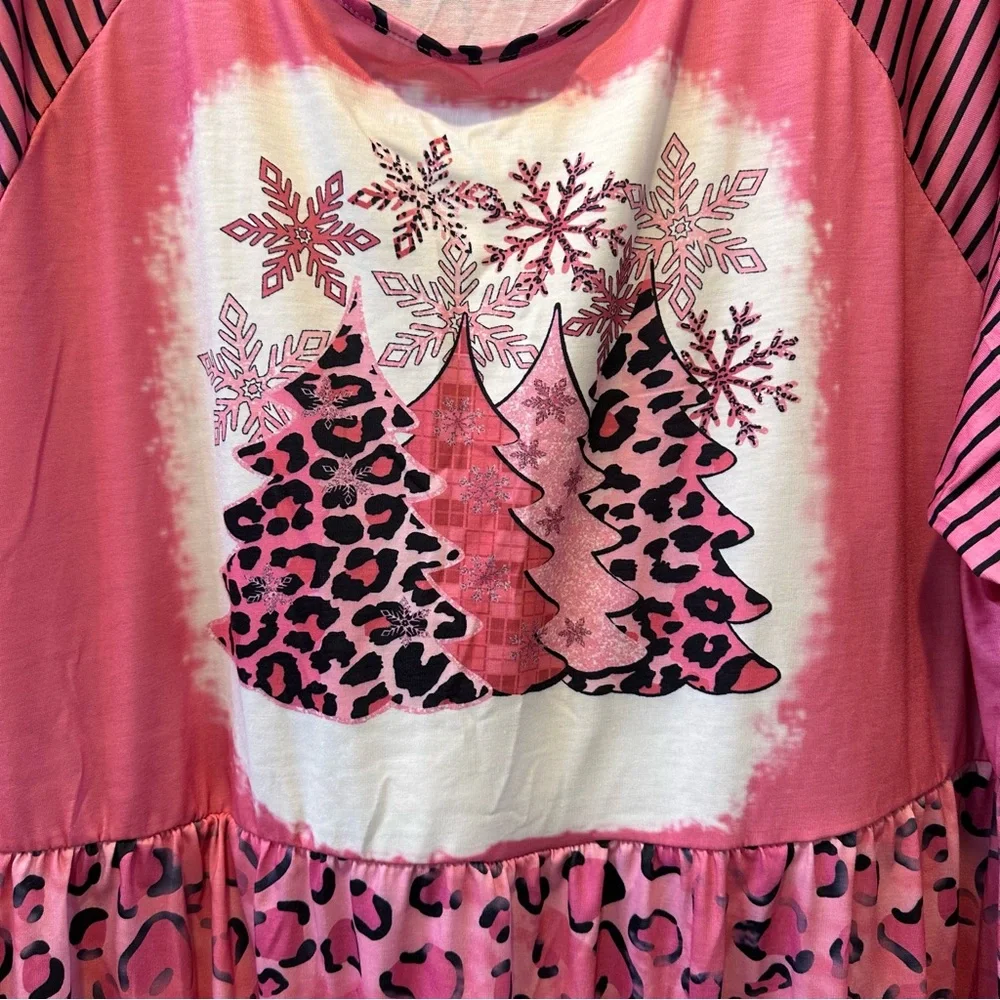 Pink Leopard Christmas Tree Dress 4X | Cozy Holiday Vibes NWOT - Picture 8 of 15
